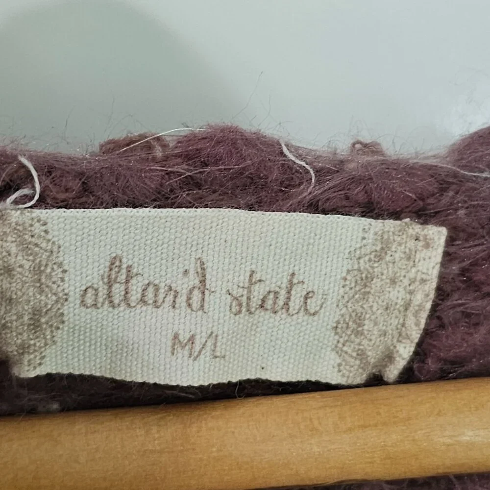 Womens Burgundy &‎ White Striped V-Neck Chunky Sweater Sz M/L《873》J - Picture 3 of 5